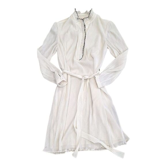 Tory Burch Ivory Textured Deneuve Ruffle-Trim Dress 10 - Picture 2 of 4